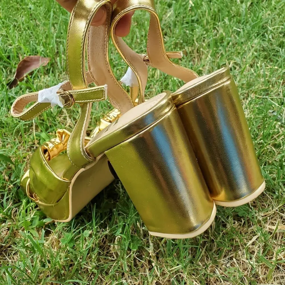 Gold Platform Heels With Bow Women’s Size 9